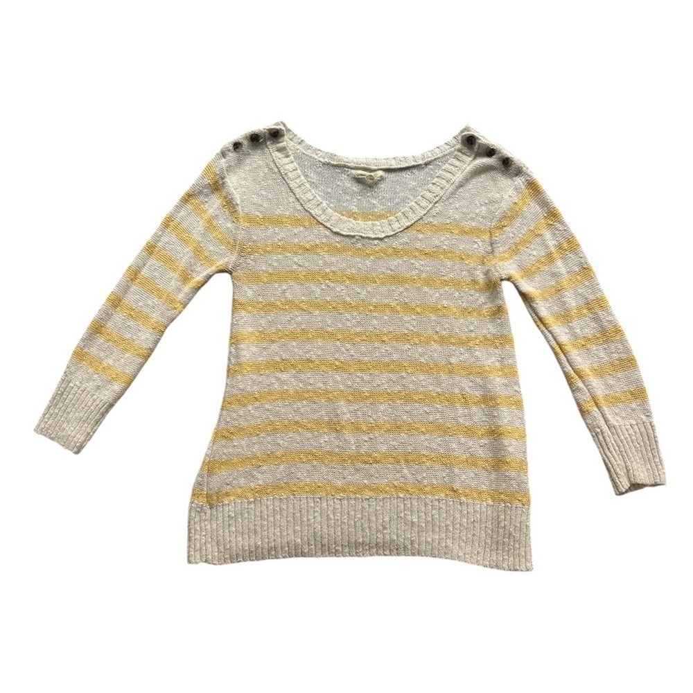 Aerie AEO American Eagle Cream Yellow Striped Textured Knit Scoop Neck Sweater M